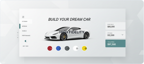 Finished light configurator concept with a price breakdown