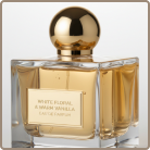 White Floral and Warm Vanilla fragrance bottle, front view