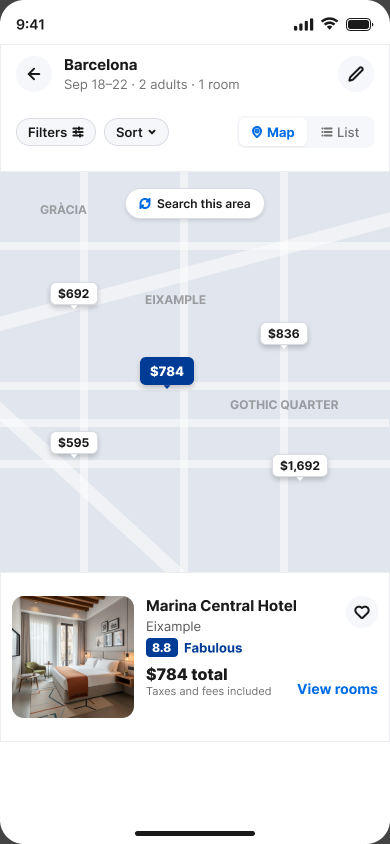 Map and list view for exploring property locations
