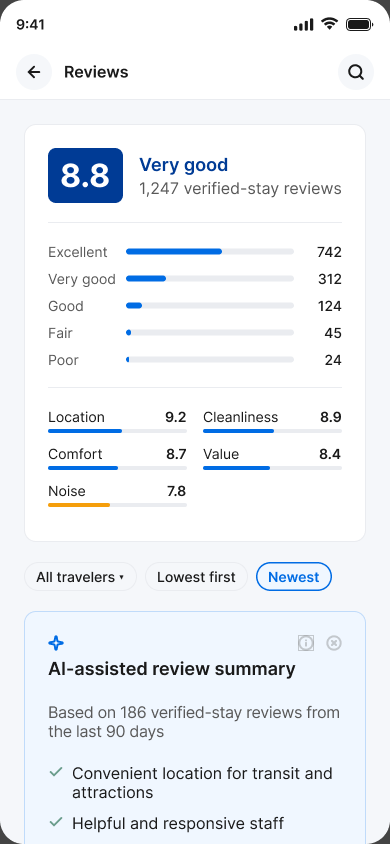 Review summary screen for a property