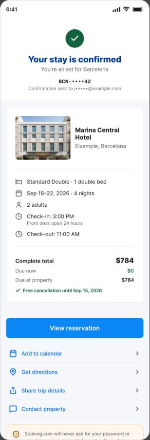 Booking confirmation screen