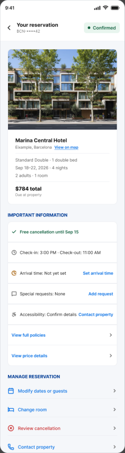 Reservation management screen
