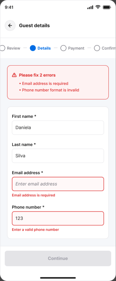 Supporting state: required-field validation error