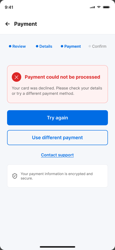 Supporting state: payment failure with recovery guidance
