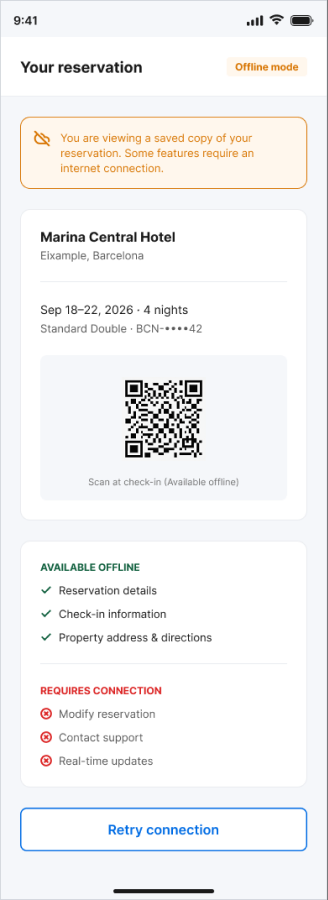 Supporting state: reservation details available offline