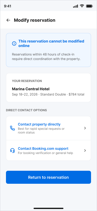 Supporting state: modification unavailable for this reservation