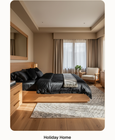 Hi-fi mobile mockup of the Williams-Sonoma Holiday Home collection — a seasonal living-room scene with a fireplace