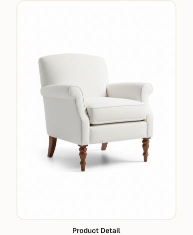 Hi-fi mobile mockup of the Williams-Sonoma product detail screen — an armchair with swatch options and a clear purchase call-to-action