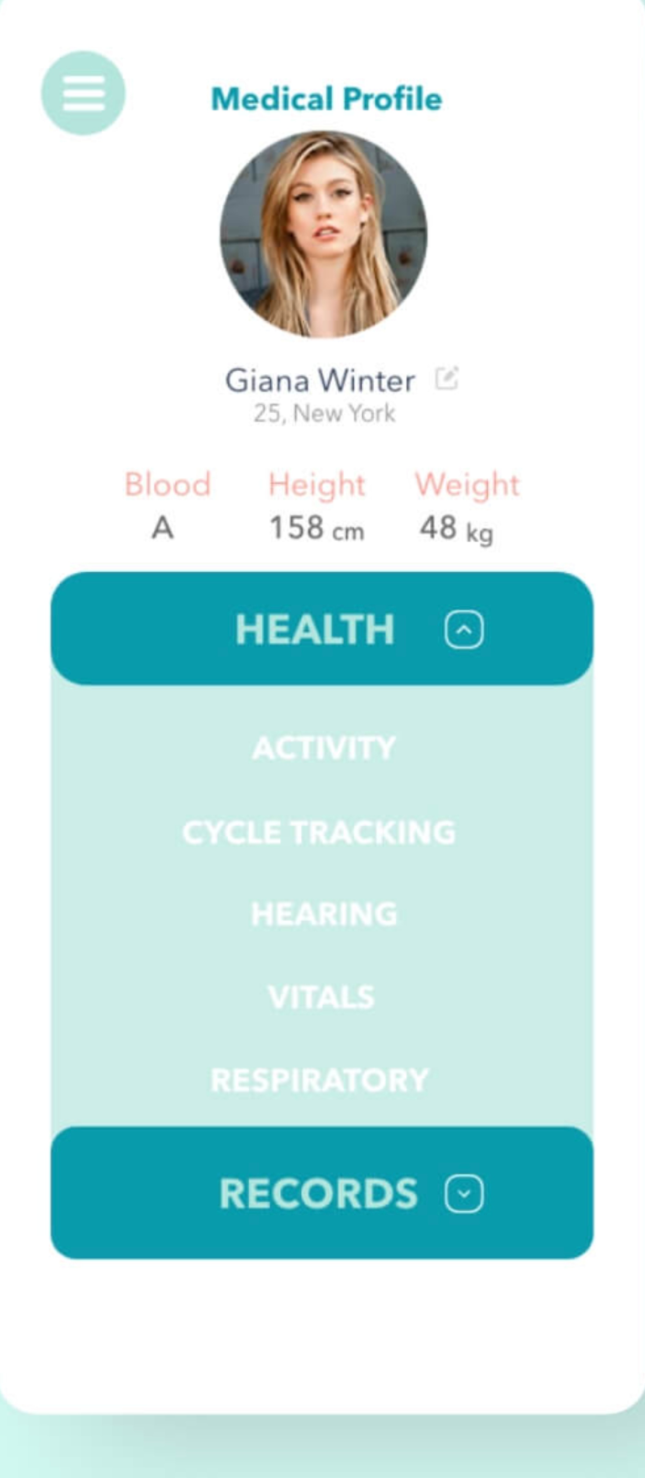 High-fidelity medical profile screen