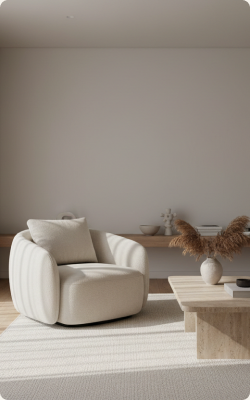 Elegant upholstered armchair in a curated living room — moodboard reference for heritage luxury