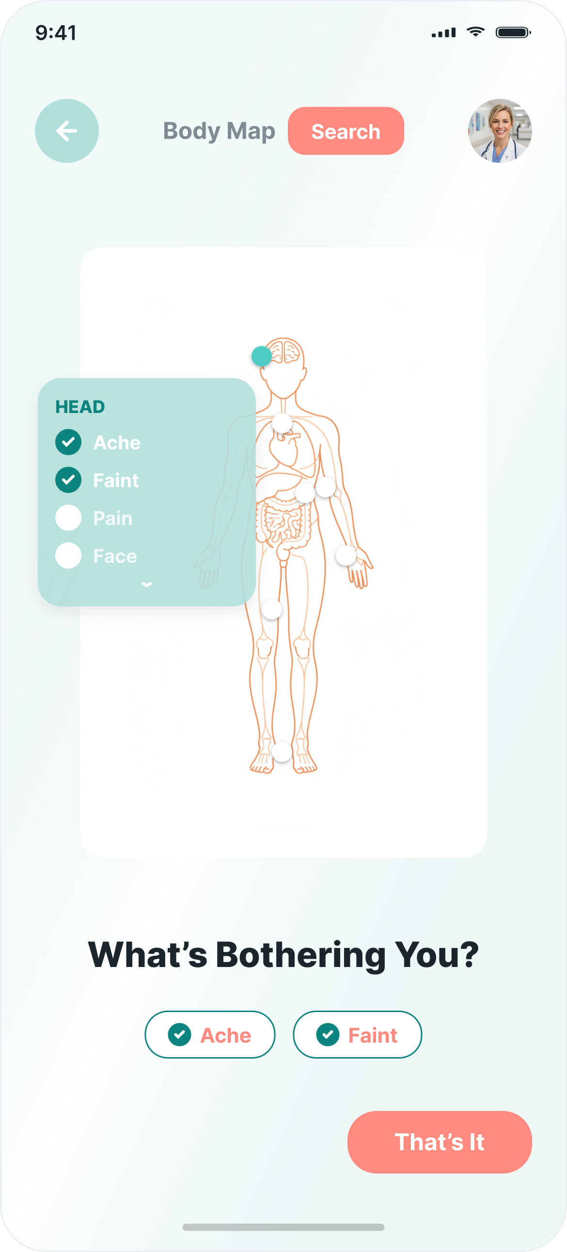 Reconstructed 2021 body-map symptom-selection screen