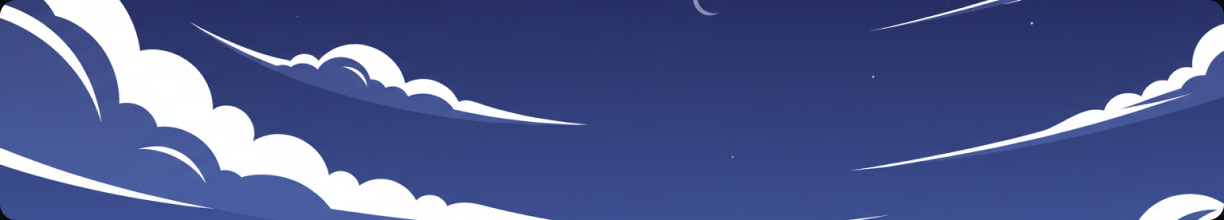 Illustrated night sky with clouds and moon — the visual behind the Nimbus seven-day projections screen