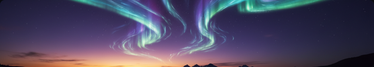 Aurora over silhouetted mountains — the atmospheric visual behind the Nimbus hourly forecast screen