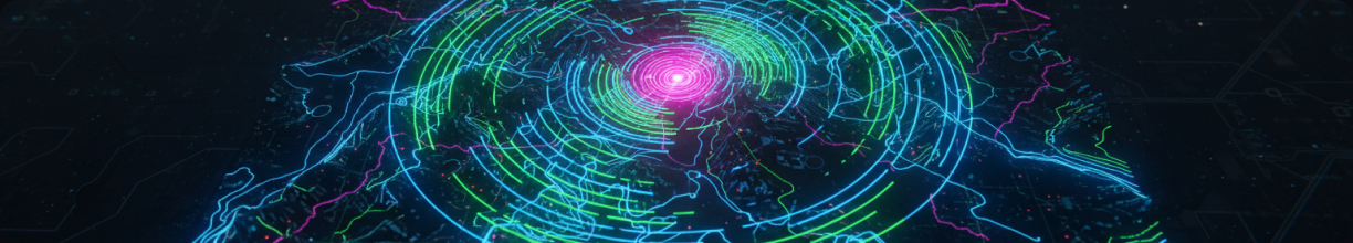 Stylized neon radar map graphic — the visual behind the Nimbus radar maps screen